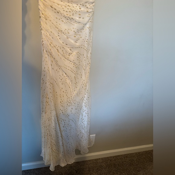 Worn Once! AIDAN MATTOX Silk One Shoulder Maxi White/Gold - Picture 6 of 12
